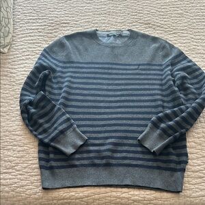 Nautica Men's Charcoal and Navy Striped Crewneck Sweater